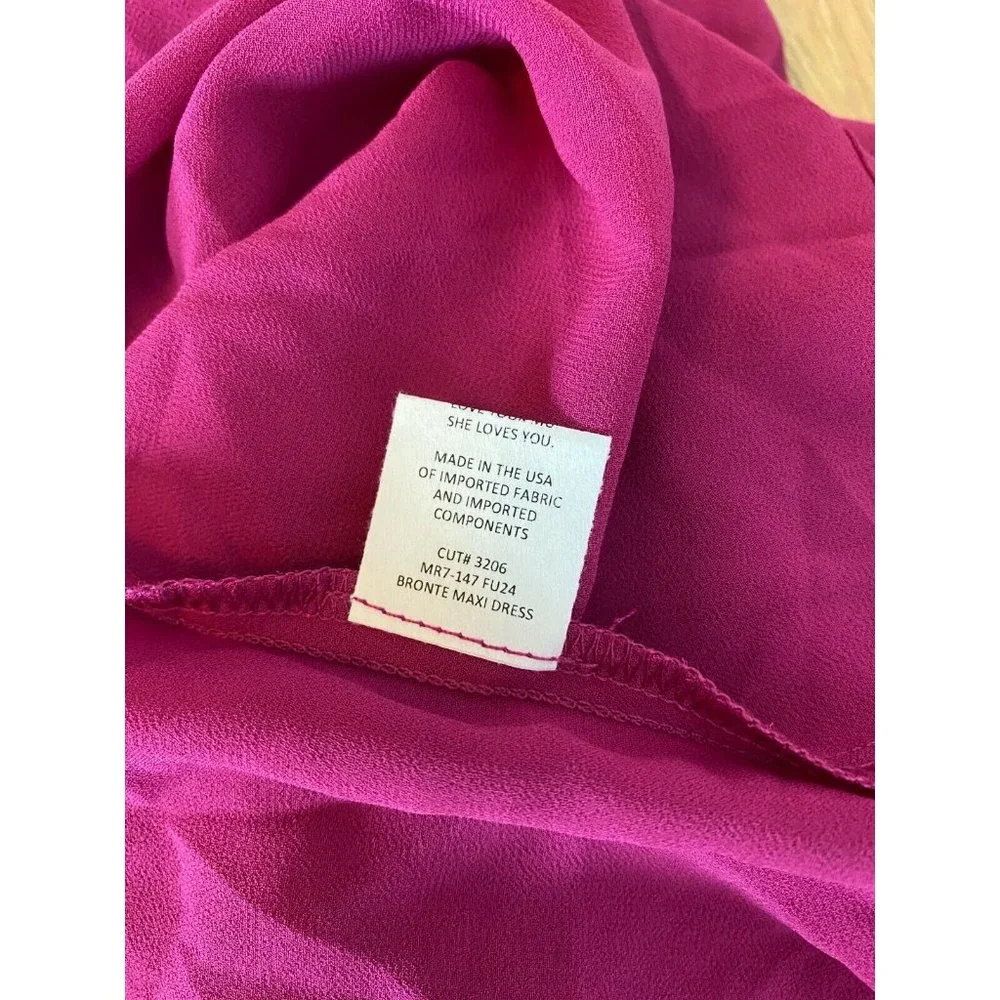 Show Me Your MuMu Bronte Maxi Dress Size XS Fuchsia Pop Pink Side Slits Chiffon - Picture 10 of 11